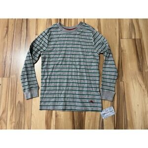 NWT Tommy Bahama Medium 7/8 Waffle Knit Thermal Long Sleeve T-Shirt Green Stripe
